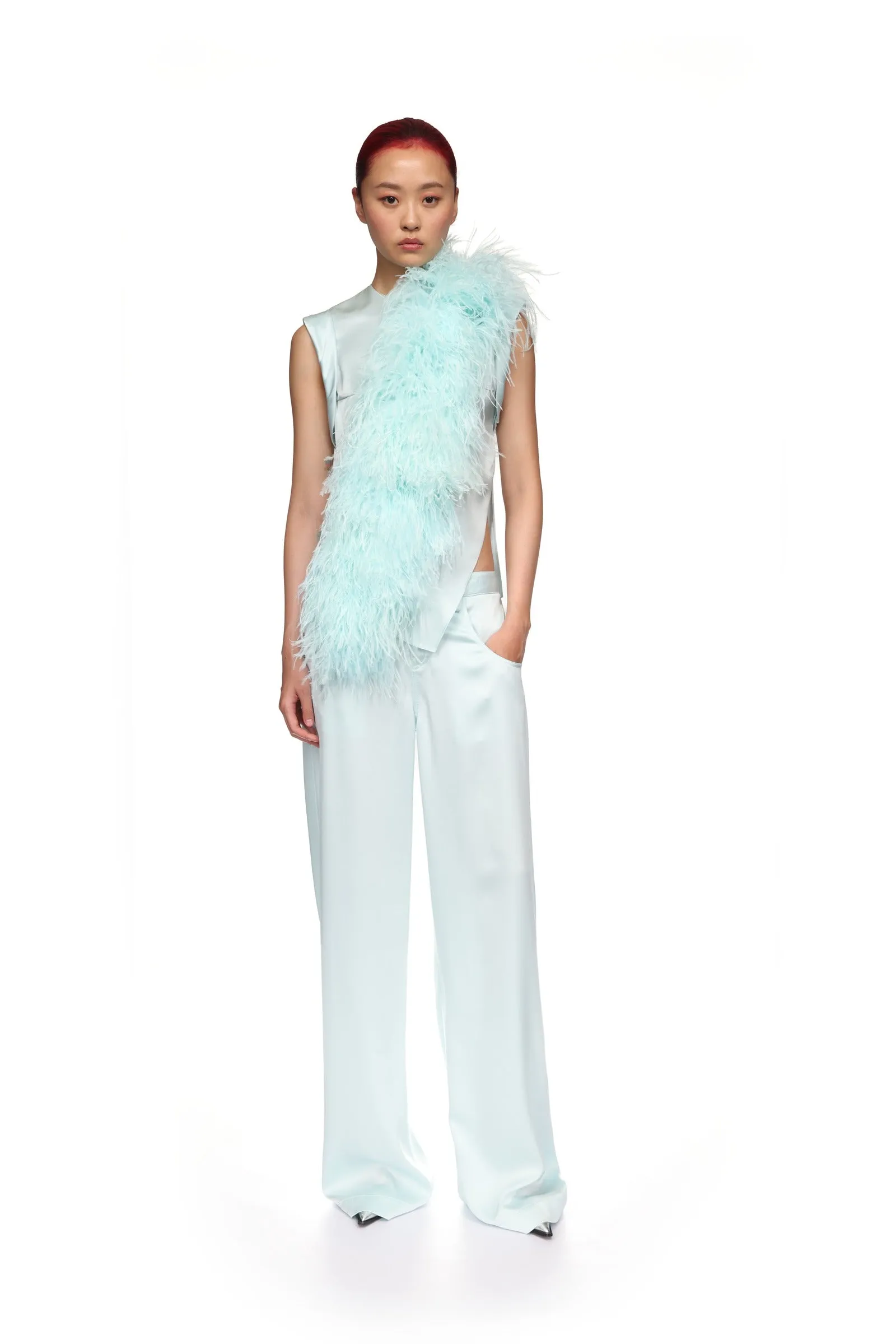 WIDE LEG SATIN TROUSERS IN MINT sold by David Koma product image thumbnail 2