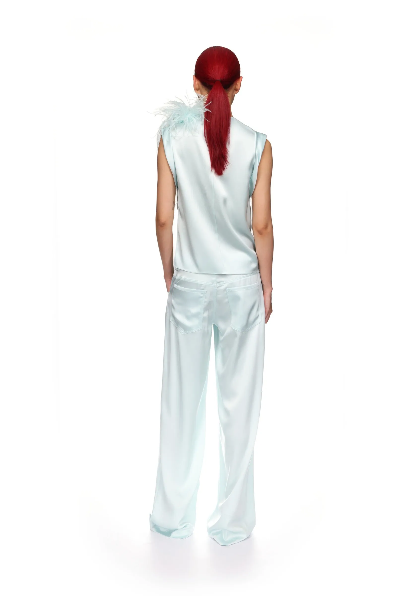 WIDE LEG SATIN TROUSERS IN MINT sold by David Koma product image thumbnail 5