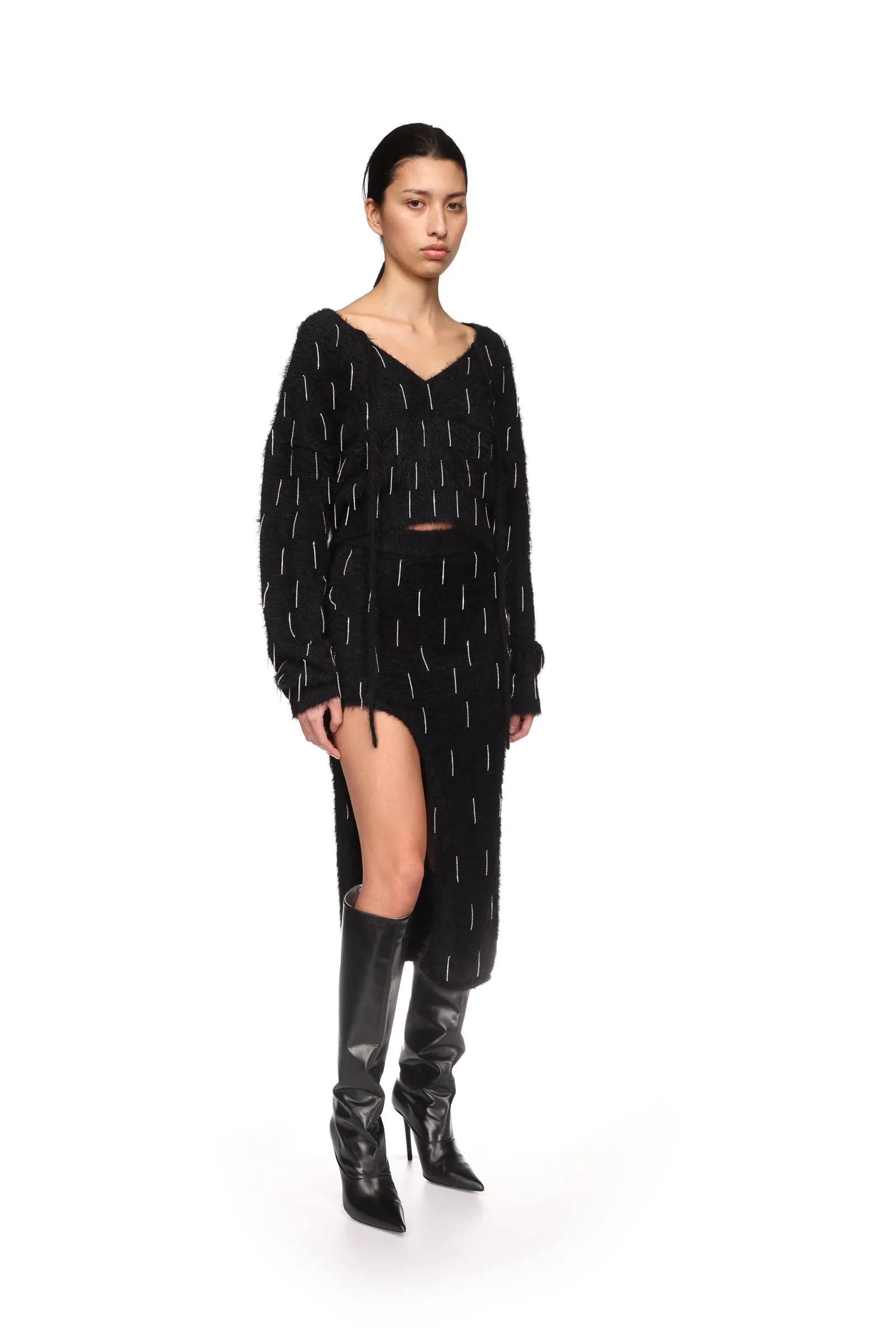 CRYSTAL EMBELLISHED KNIT JUMPER IN BLACK sold by David Koma product image thumbnail 4