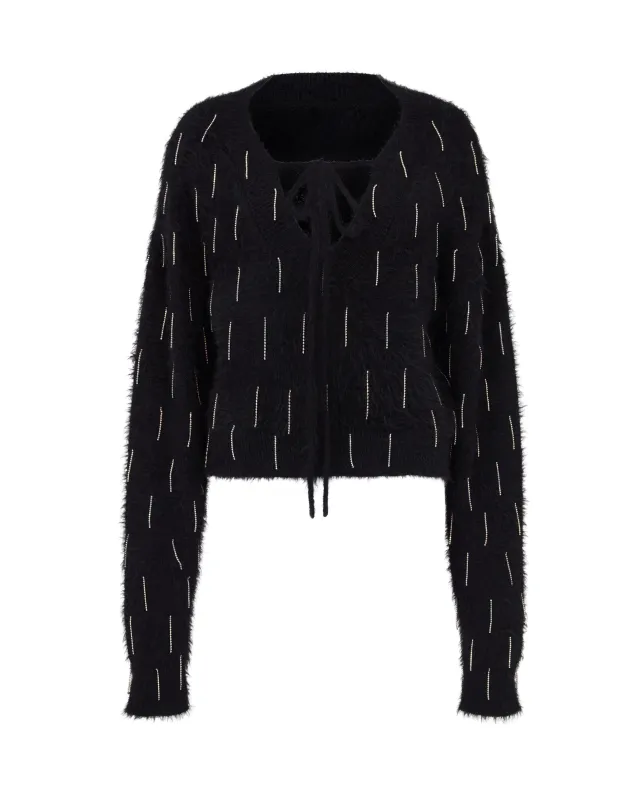 CRYSTAL EMBELLISHED KNIT JUMPER IN BLACK sold by David Koma