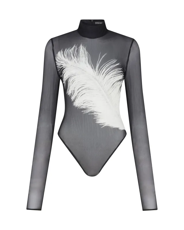 PRINTED MESH LONG SLEEVE BODYSUIT sold by David Koma