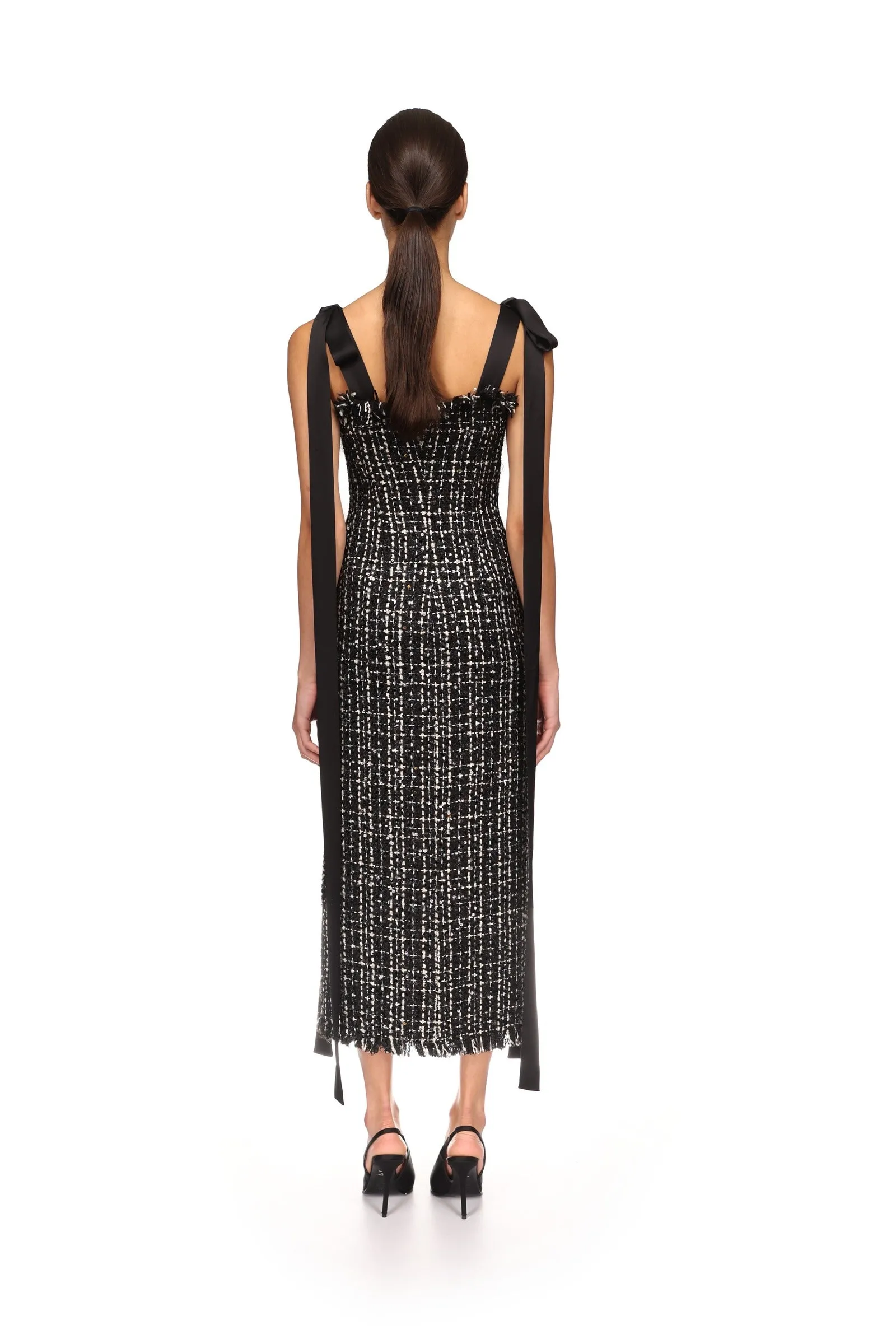 SATIN BOW AND TWEED MIDI DRESS sold by David Koma product image thumbnail 5