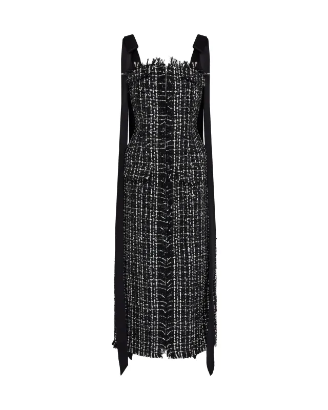 SATIN BOW AND TWEED MIDI DRESS sold by David Koma