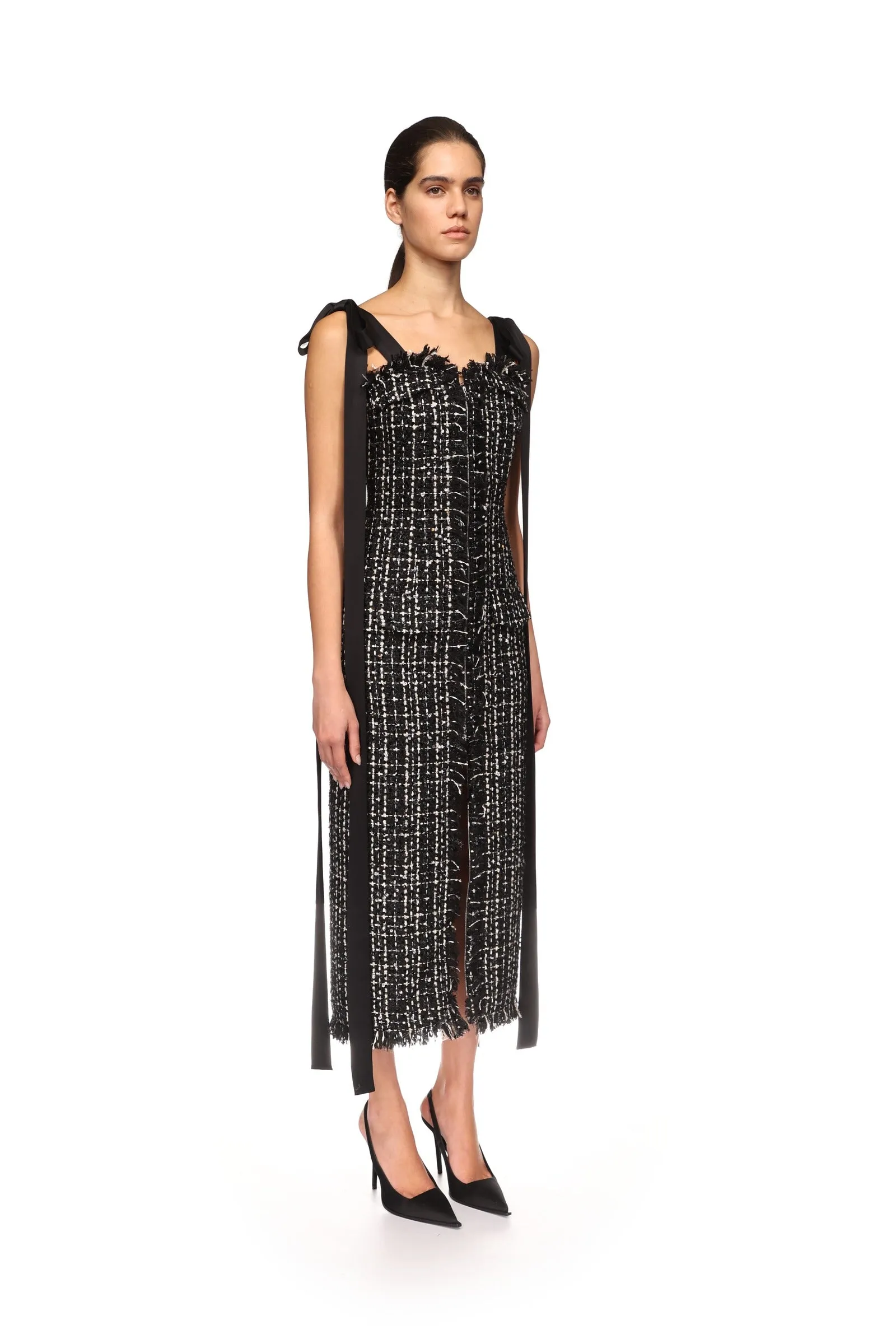 SATIN BOW AND TWEED MIDI DRESS sold by David Koma product image thumbnail 4