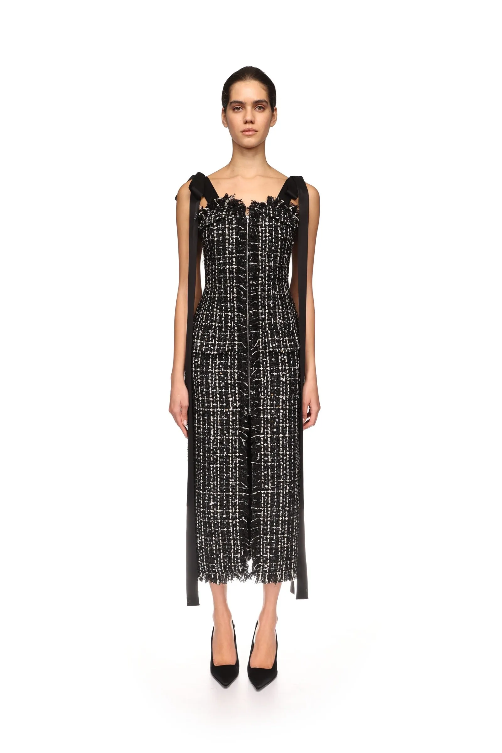 SATIN BOW AND TWEED MIDI DRESS sold by David Koma product image thumbnail 2