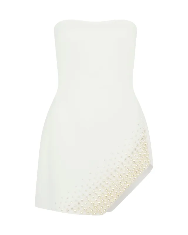 ASYMMETRIC PEARL EMBROIDERY MINI DRESS IN WHITE sold by David Koma