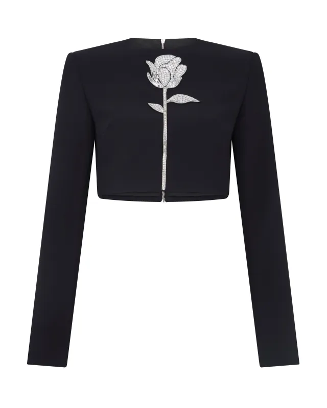 BLACK CRYSTAL ROSE CROPPED TOP sold by David Koma