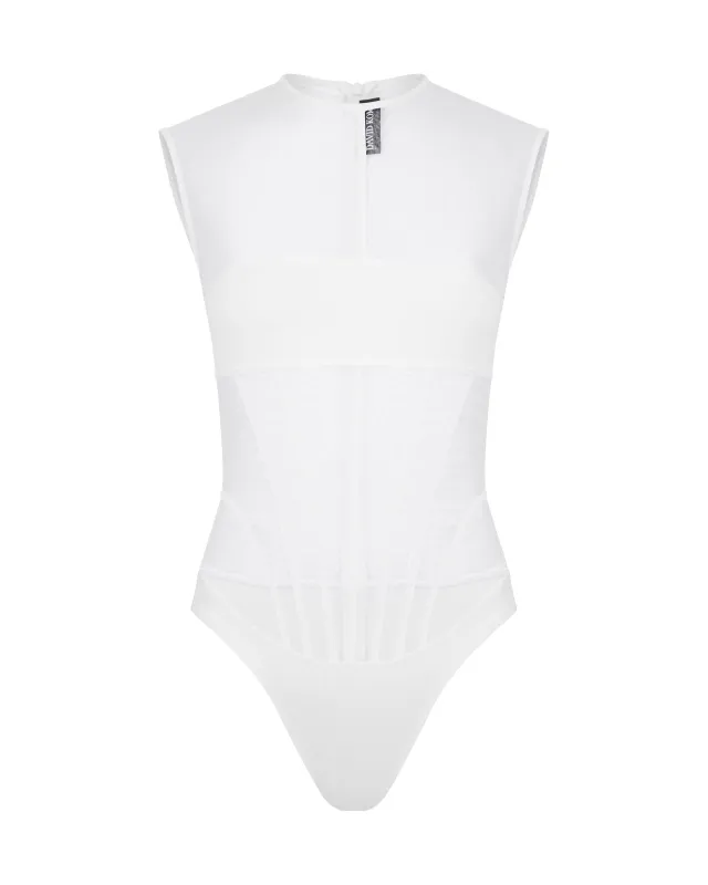 BANDEAU MESH BODYSUIT IN WHITE sold by David Koma
