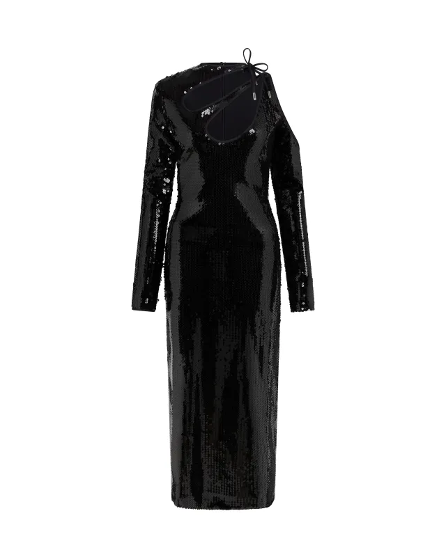 BLACK SEQUIN CUT-OUT PENCIL DRESS made by David Koma