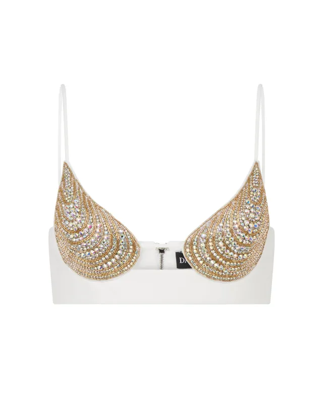CRYSTAL OYSTER SHELL BRA IN WHITE sold by David Koma