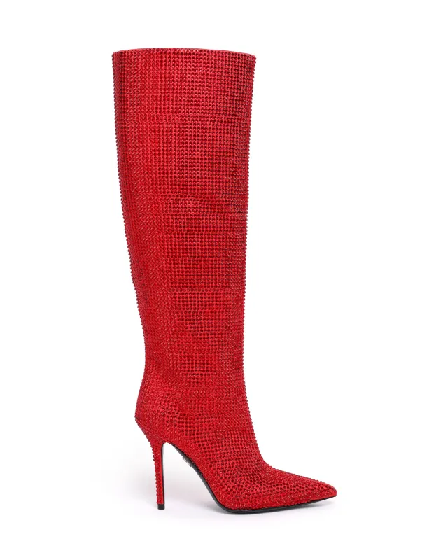 ALL OVER CRYSTAL KNEE HIGH BOOTS IN RED made by David Koma