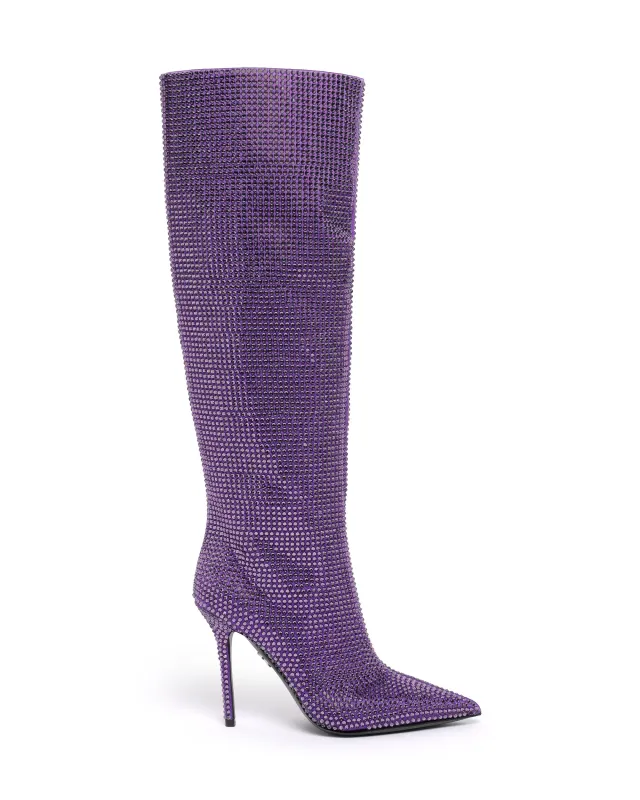 ALL OVER CRYSTAL KNEE HIGH BOOTS IN PURPLE made by David Koma