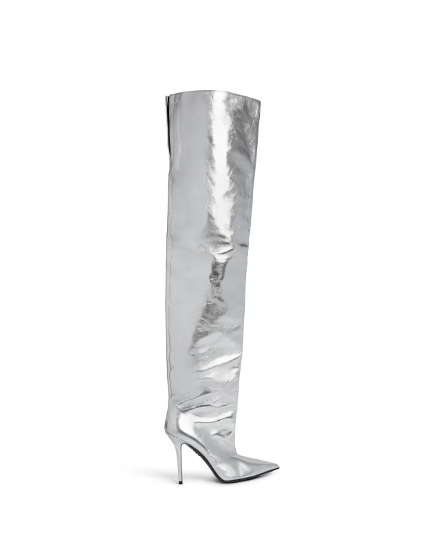 WIDE LEG THIGH HIGH BOOT IN SILVER made by David Koma