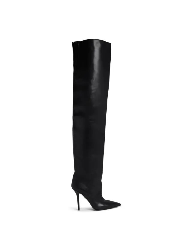 WIDE LEG THIGH HIGH BOOT IN BLACK sold by David Koma
