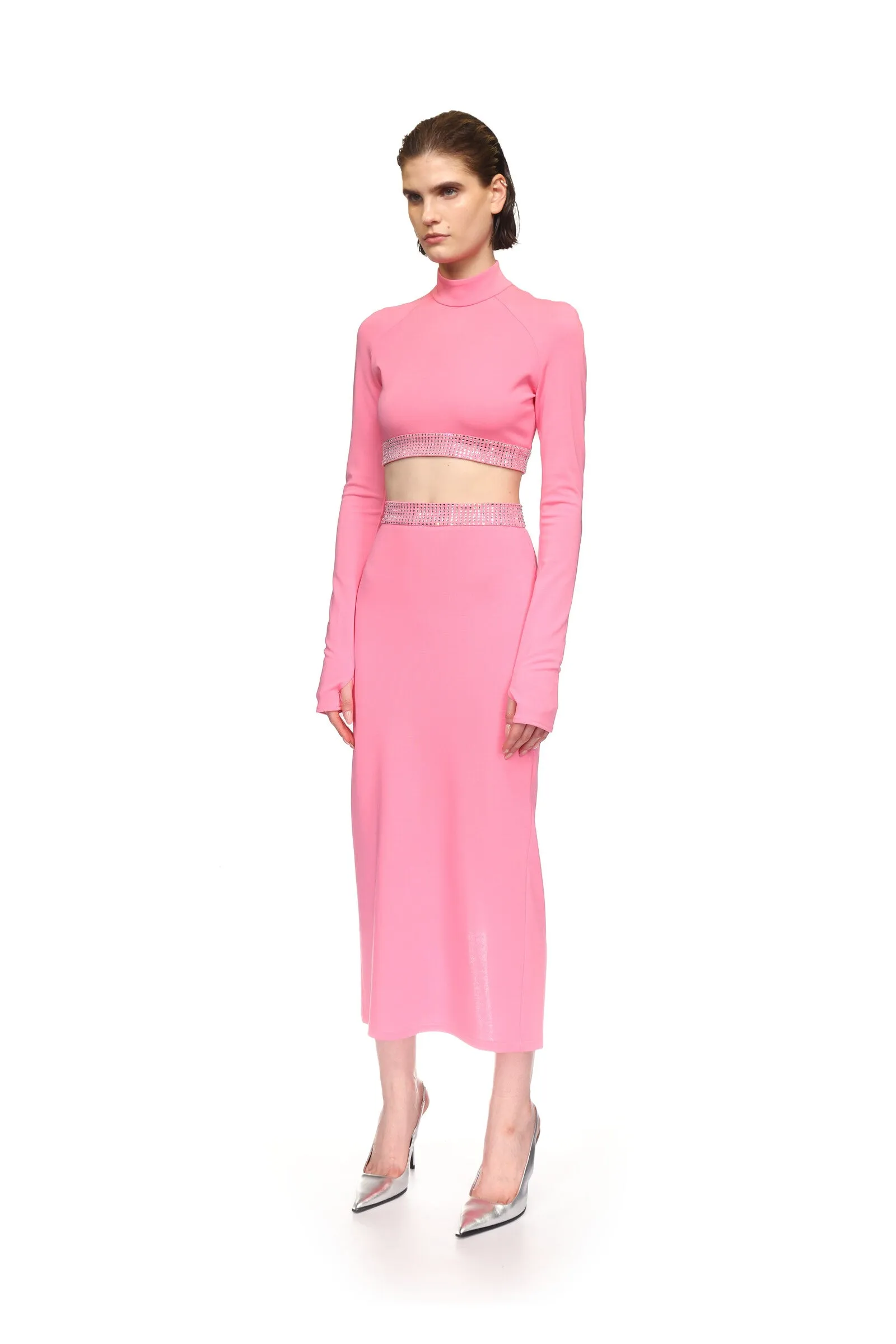 CRYSTAL HOTFIX WAISTLINE CROP TOP sold by David Koma product image thumbnail 3
