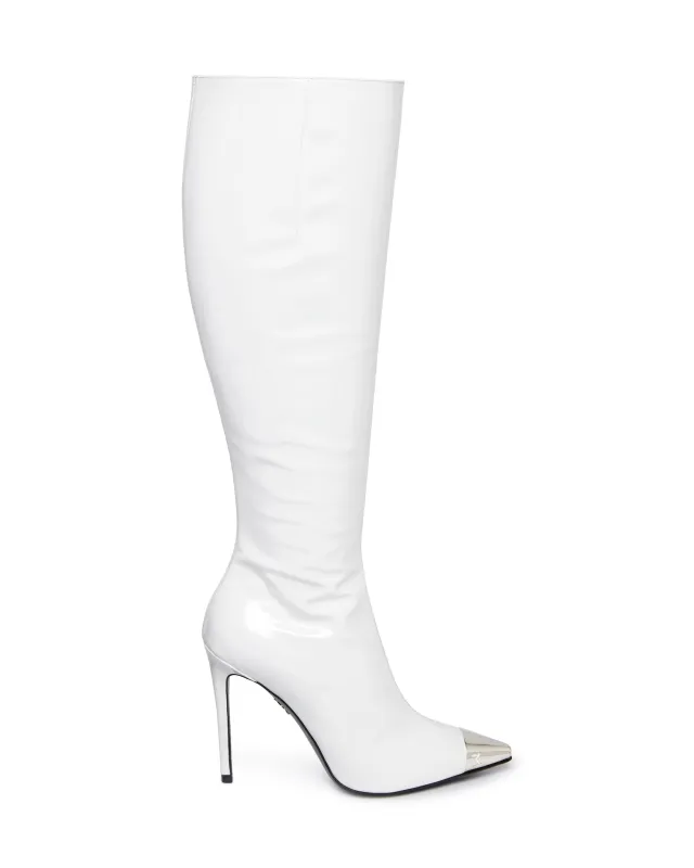PATENT LEATHER KNEE HIGH BOOTS IN WHITE made by David Koma