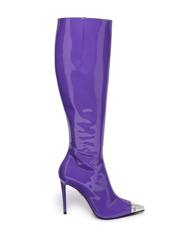 PATENT LEATHER KNEE HIGH BOOTS IN PURPLE made by David Koma