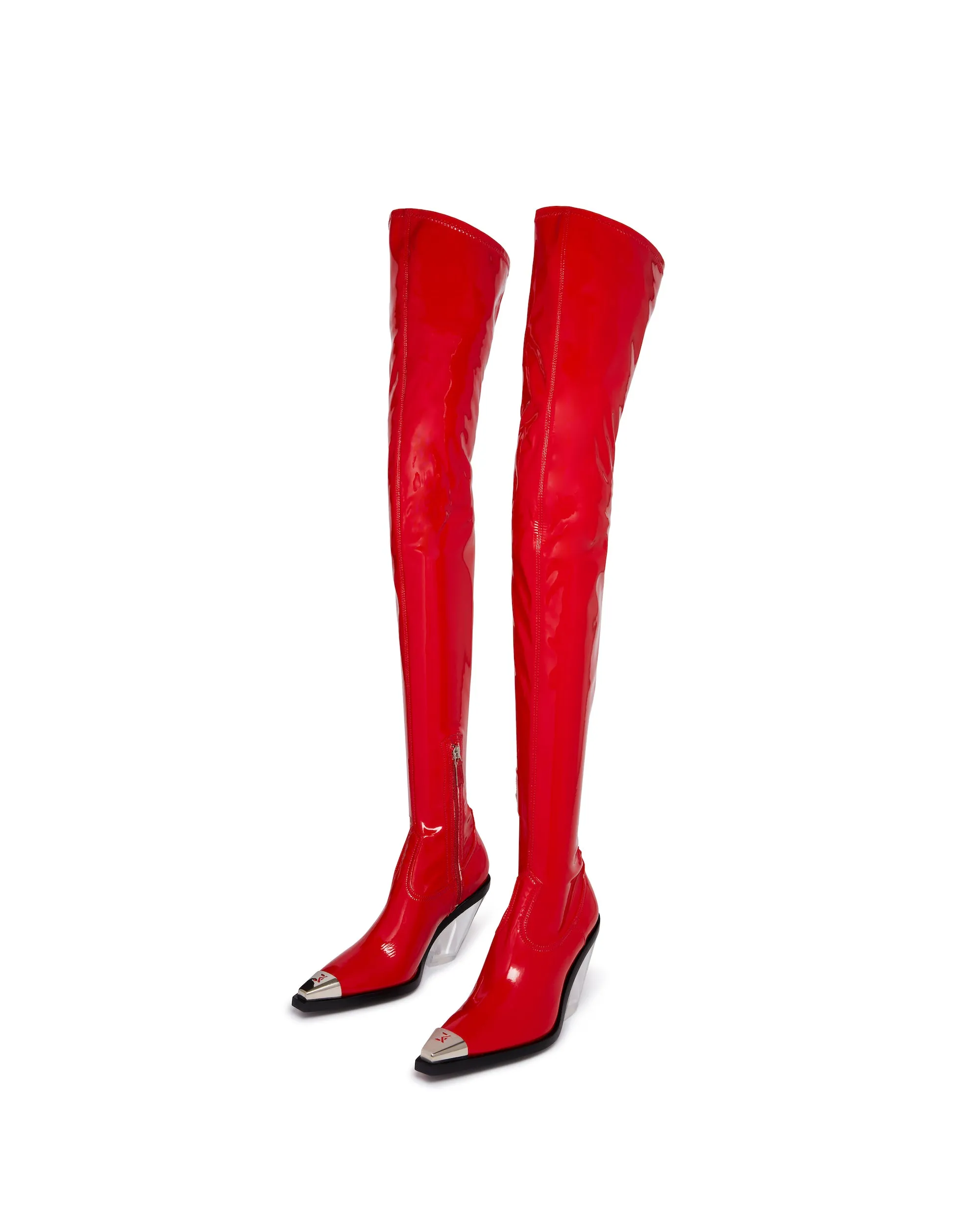 PATENT THIGH HIGH BOOTS WITH TRANSPARENT HEEL IN RED sold by David Koma product image thumbnail 2