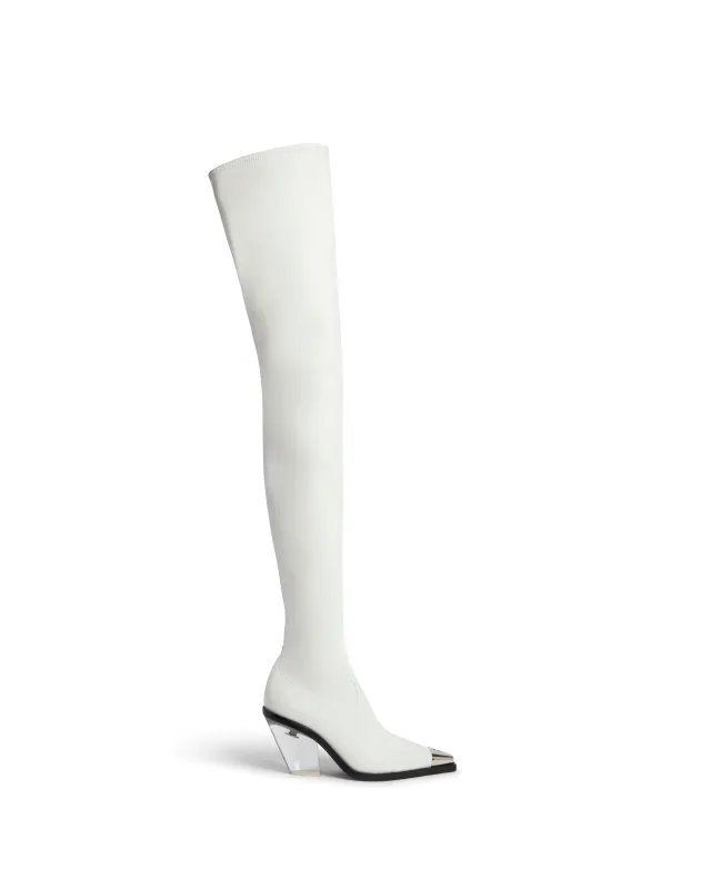 THIGH HIGH BOOTS WITH TRANSPARENT HEEL IN WHITE sold by David Koma