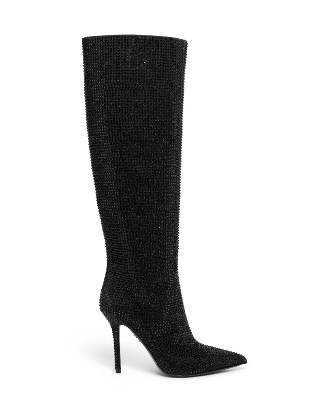 ALL OVER CRYSTAL KNEE HIGH BOOTS IN BLACK sold by David Koma