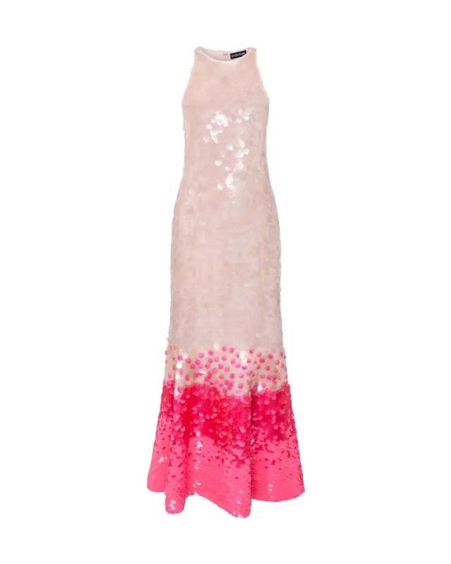 GRADIENT PAILLETTES AND FLOUNCE HEM MIDI DRESS sold by David Koma