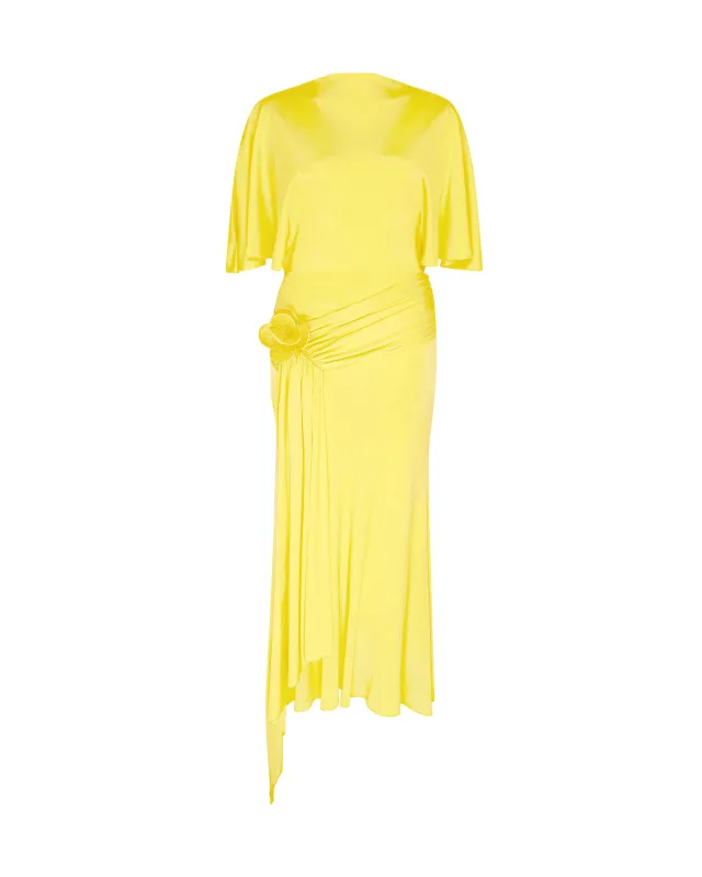 DRAPED SLEEVE JERSEY MIDI DRESS IN YELLOW made by David Koma