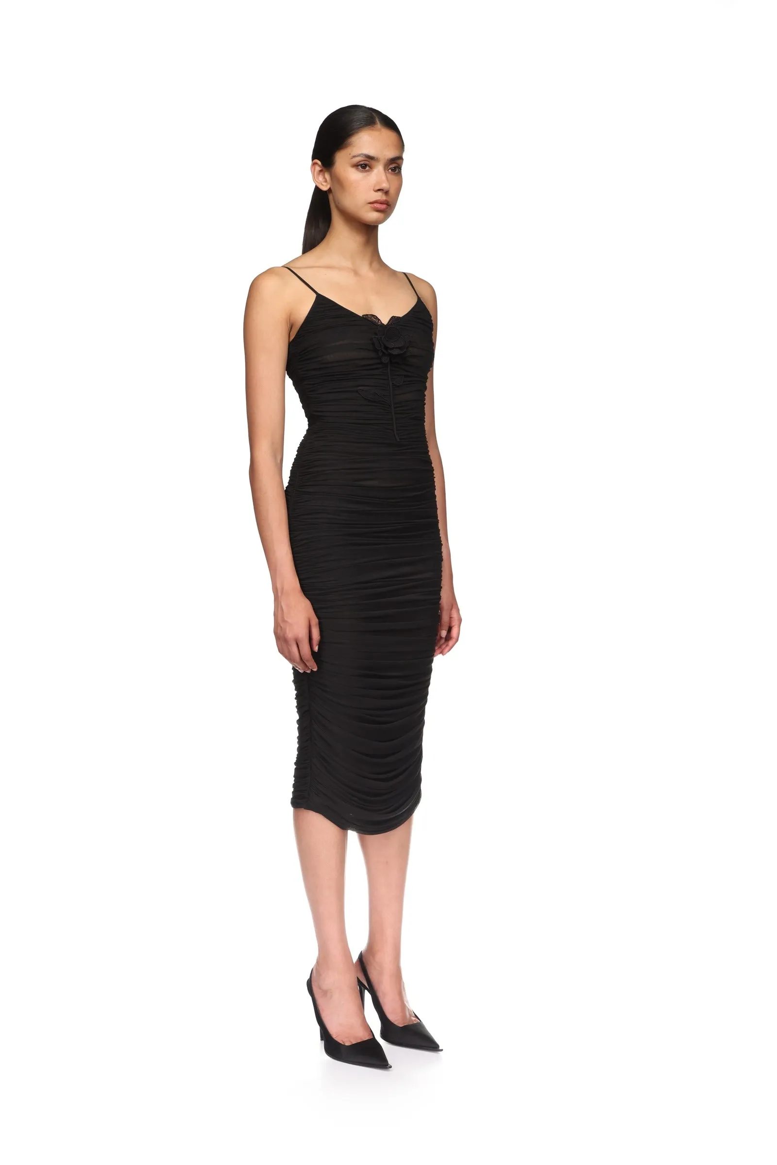 LACE ROSE EMBROIDERED RUCHED MIDI DRESS sold by David Koma product image thumbnail 4