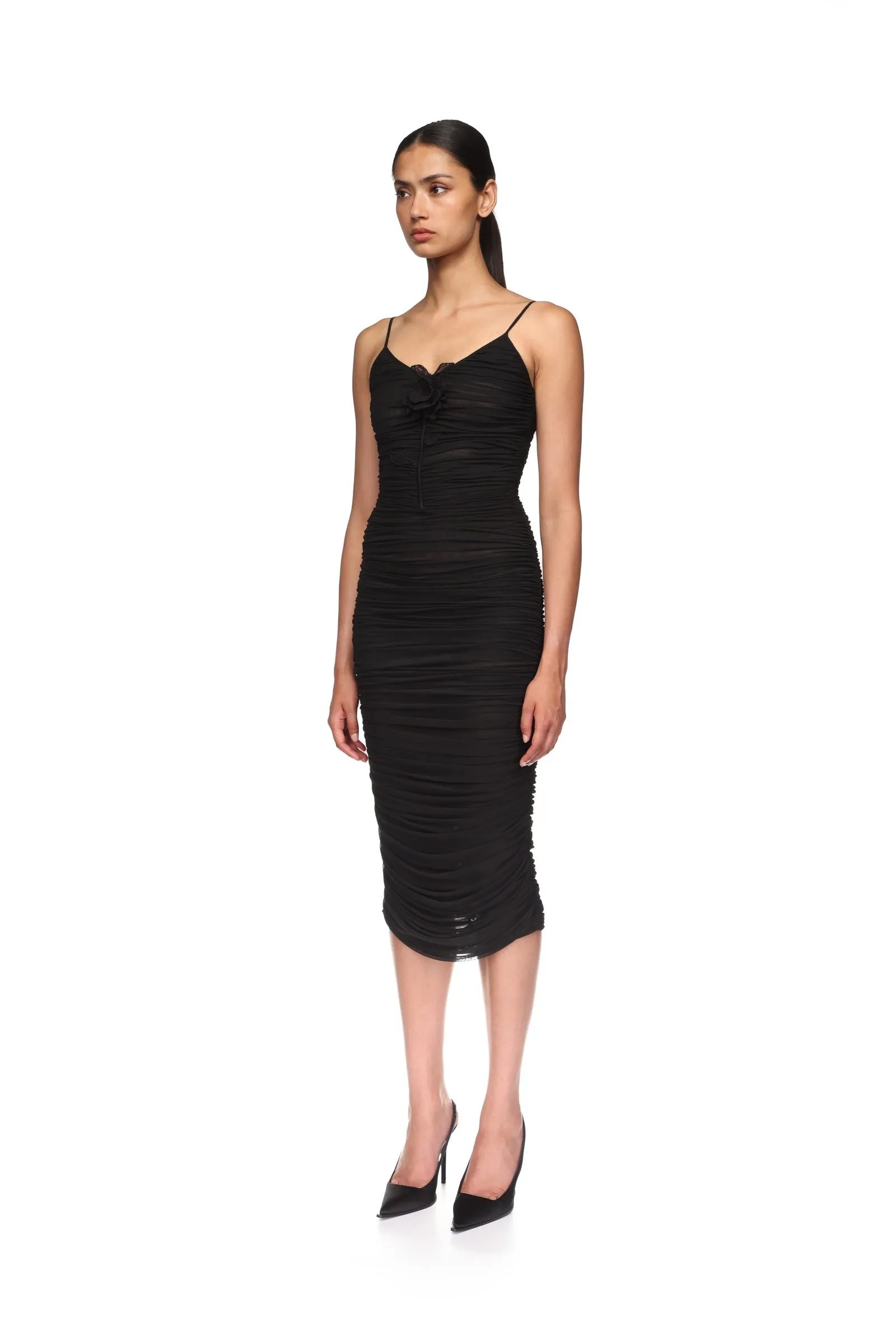 LACE ROSE EMBROIDERED RUCHED MIDI DRESS sold by David Koma product image thumbnail 3