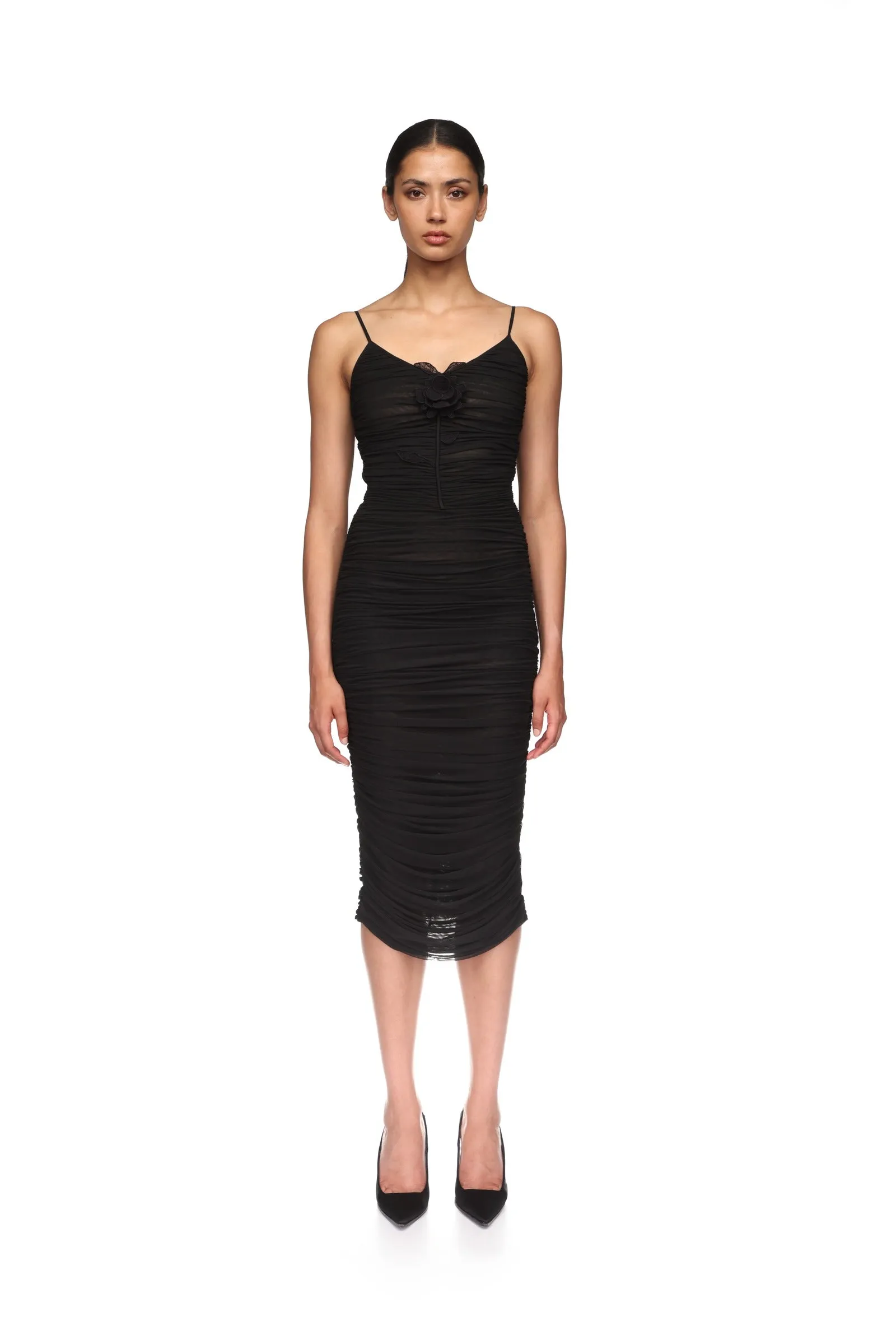LACE ROSE EMBROIDERED RUCHED MIDI DRESS sold by David Koma product image thumbnail 2