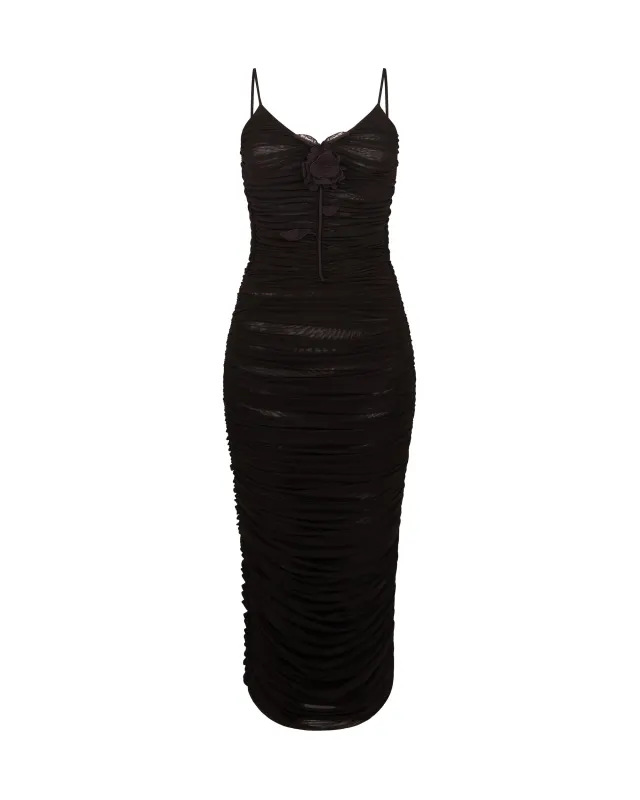 LACE ROSE EMBROIDERED RUCHED MIDI DRESS made by David Koma