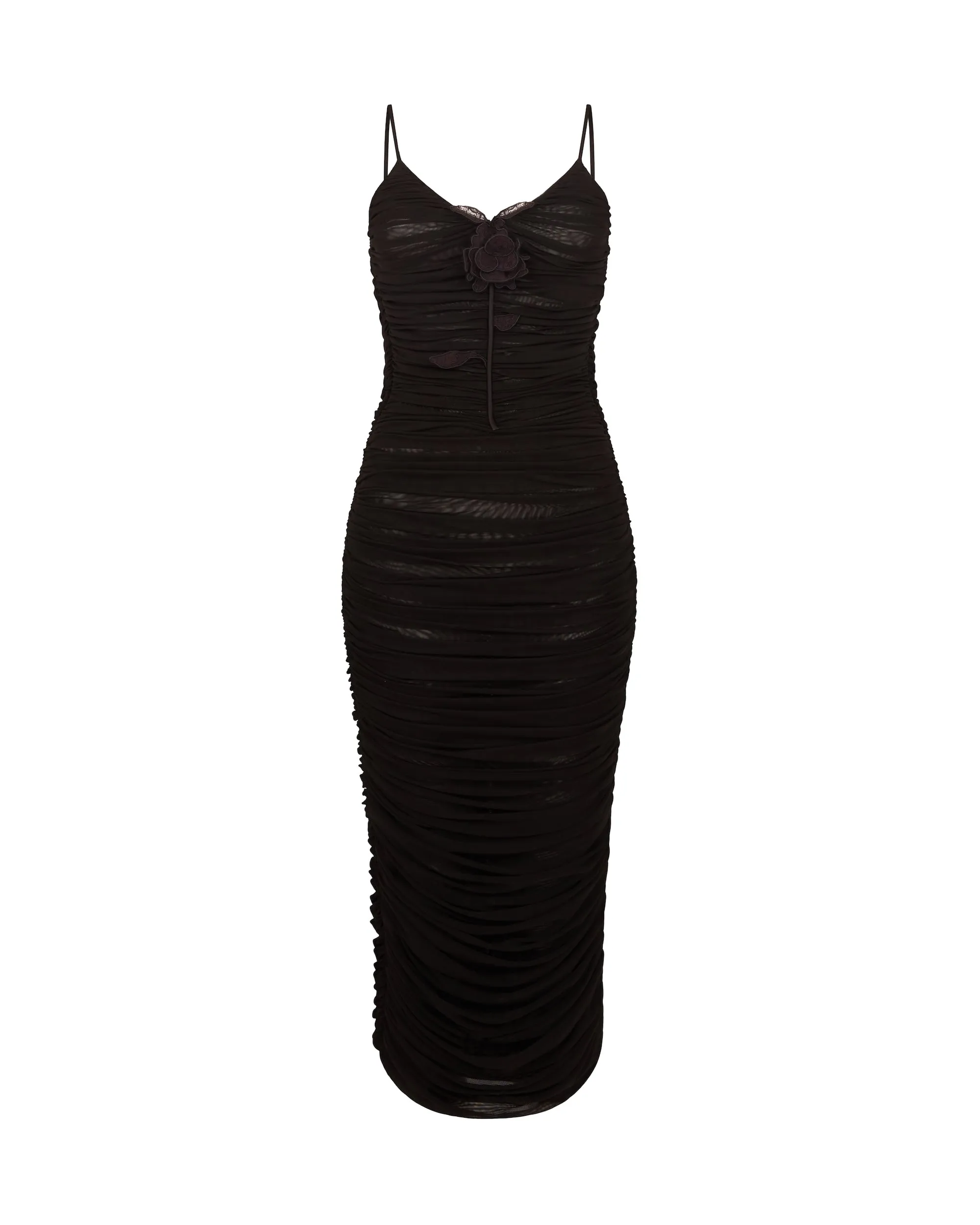 LACE ROSE EMBROIDERED RUCHED MIDI DRESS sold by David Koma