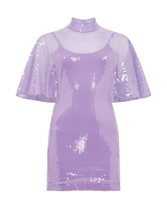 DRAPED SLEEVE MINI SEQUIN DRESS IN LILAC sold by David Koma
