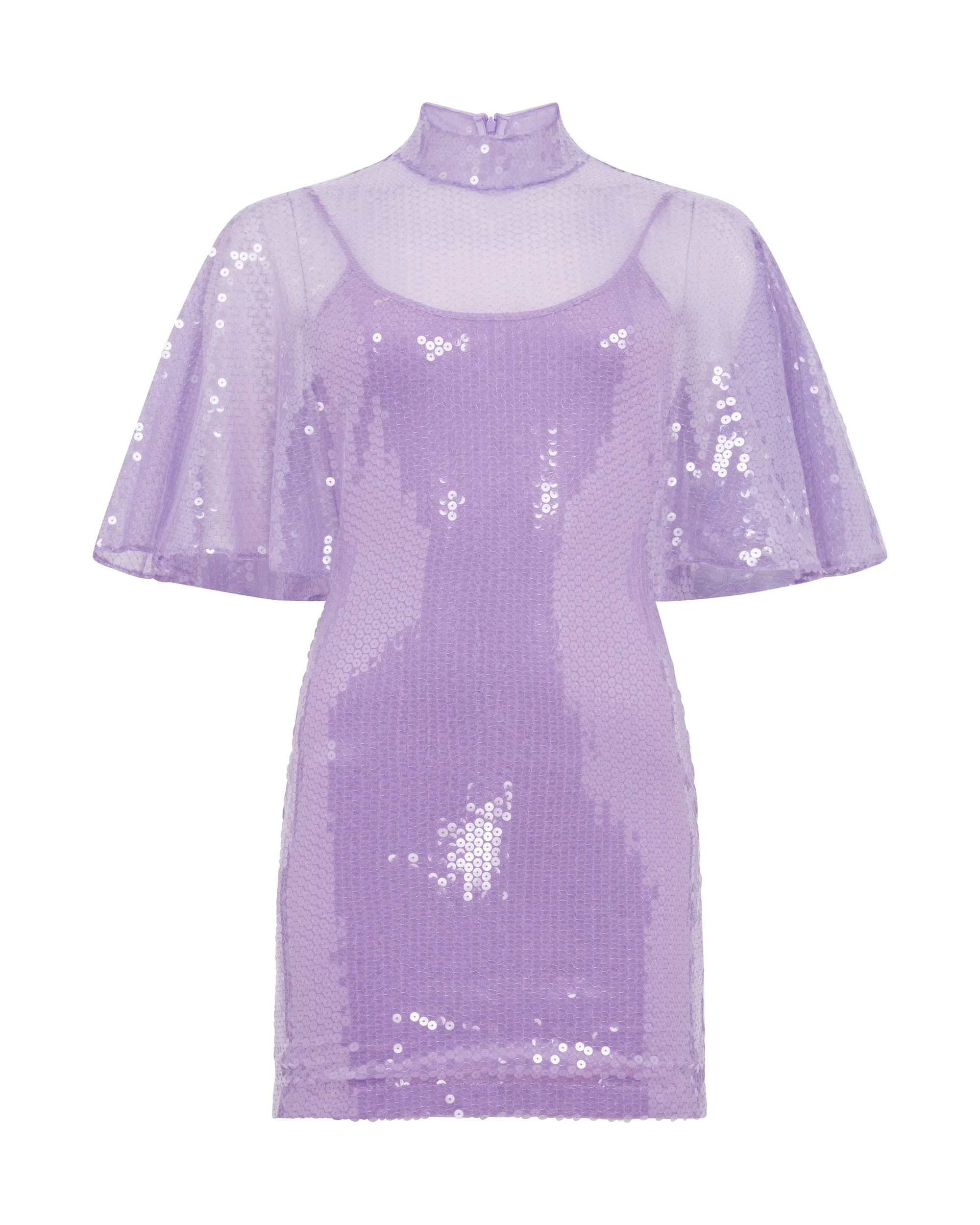 DRAPED SLEEVE MINI SEQUIN DRESS IN LILAC sold by David Koma