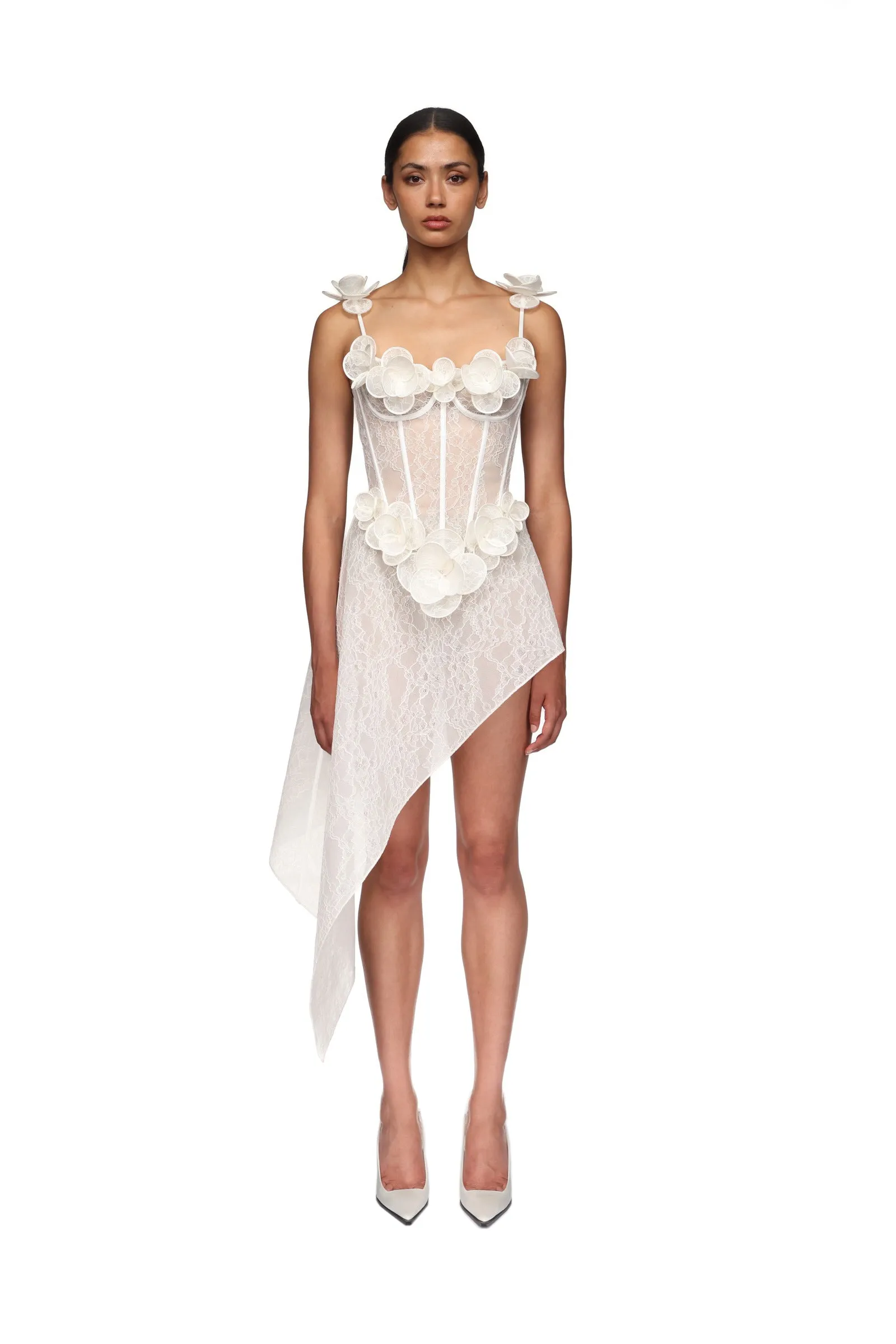 LACE FLOWER CORSET ASYMMETRIC MIDI DRESS sold by David Koma product image thumbnail 2