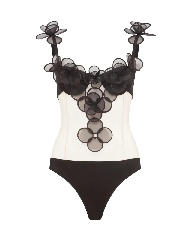 3D FLOWER AND TULLE BODYSUIT sold by David Koma