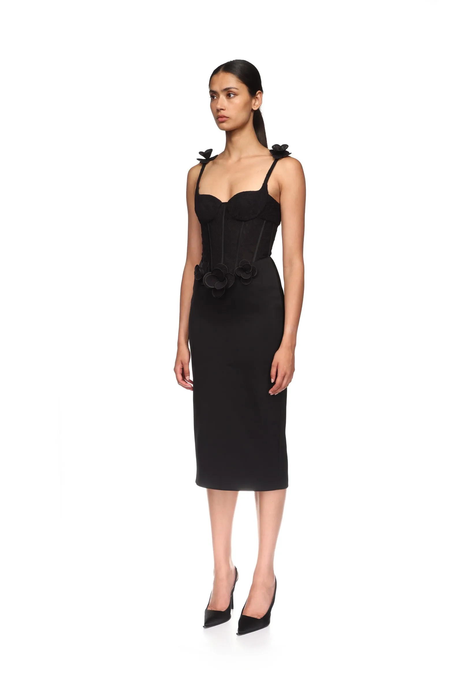 LACE FLOWER CORSET SATIN MIDI DRESS sold by David Koma product image thumbnail 3