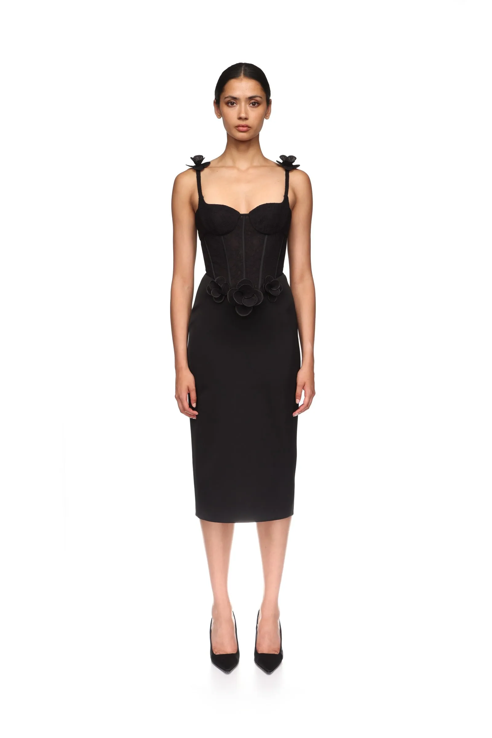 LACE FLOWER CORSET SATIN MIDI DRESS sold by David Koma product image thumbnail 2
