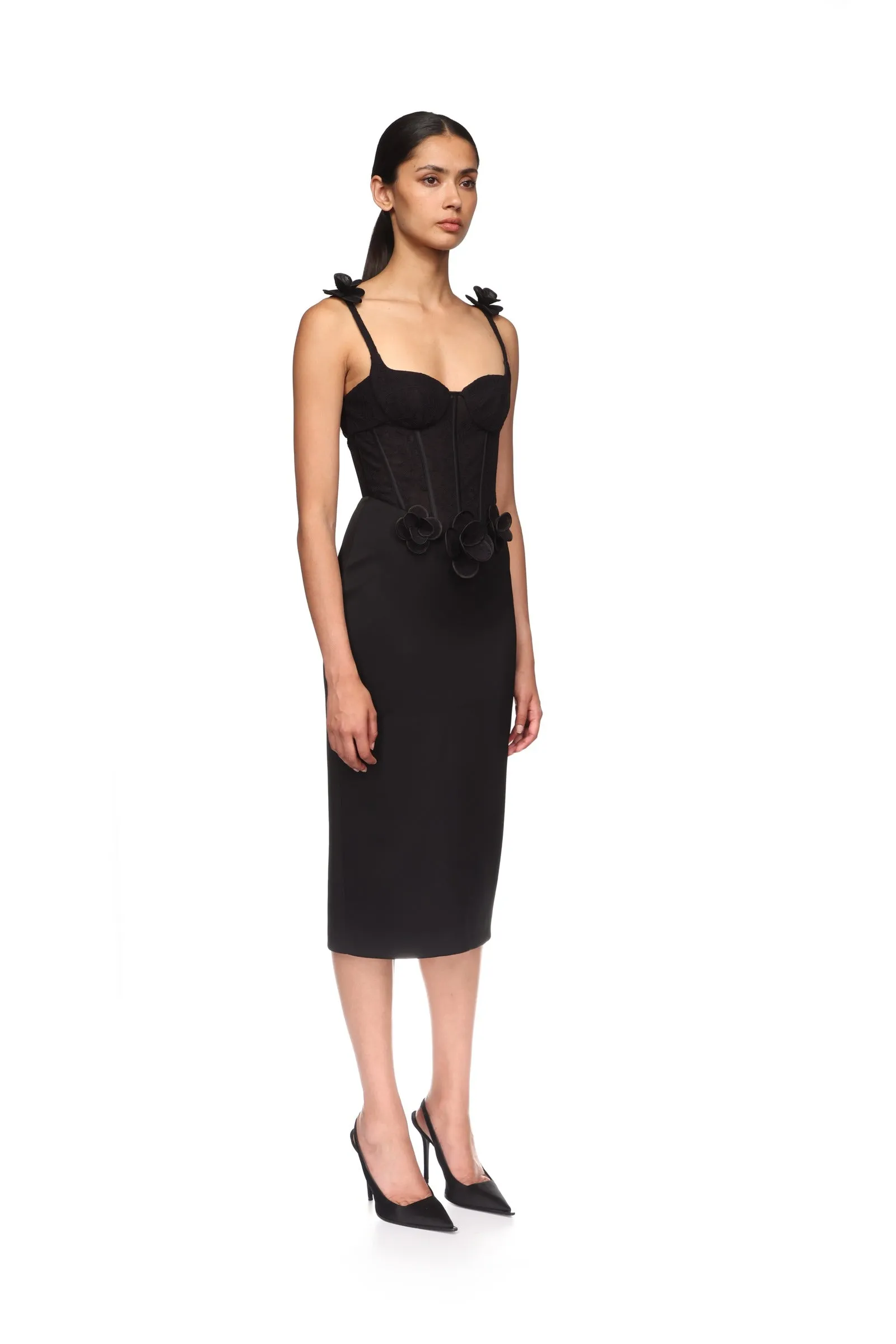 LACE FLOWER CORSET SATIN MIDI DRESS sold by David Koma product image thumbnail 4