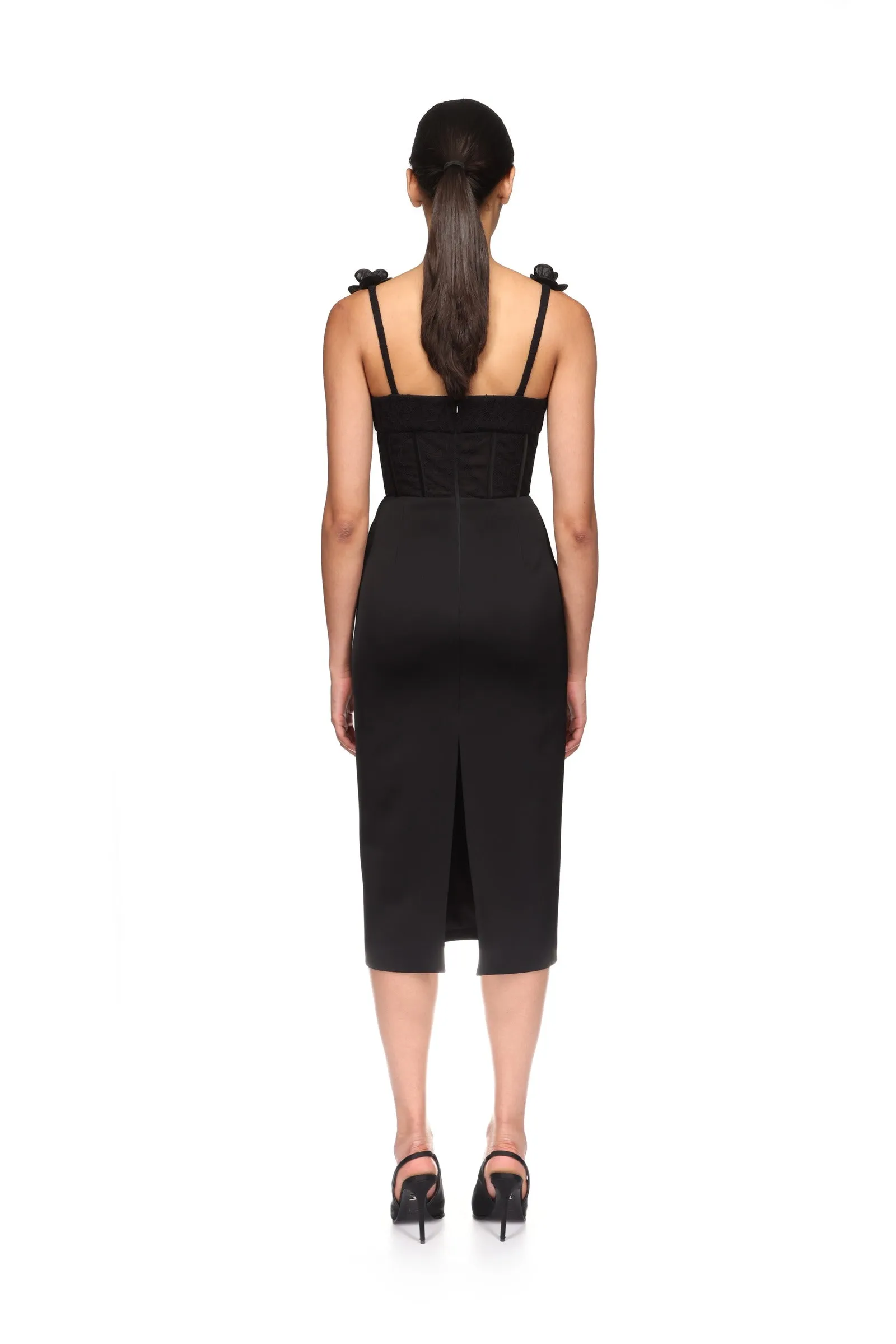 LACE FLOWER CORSET SATIN MIDI DRESS sold by David Koma product image thumbnail 5