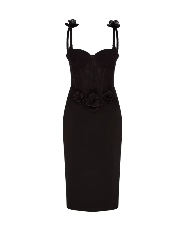 LACE FLOWER CORSET SATIN MIDI DRESS made by David Koma