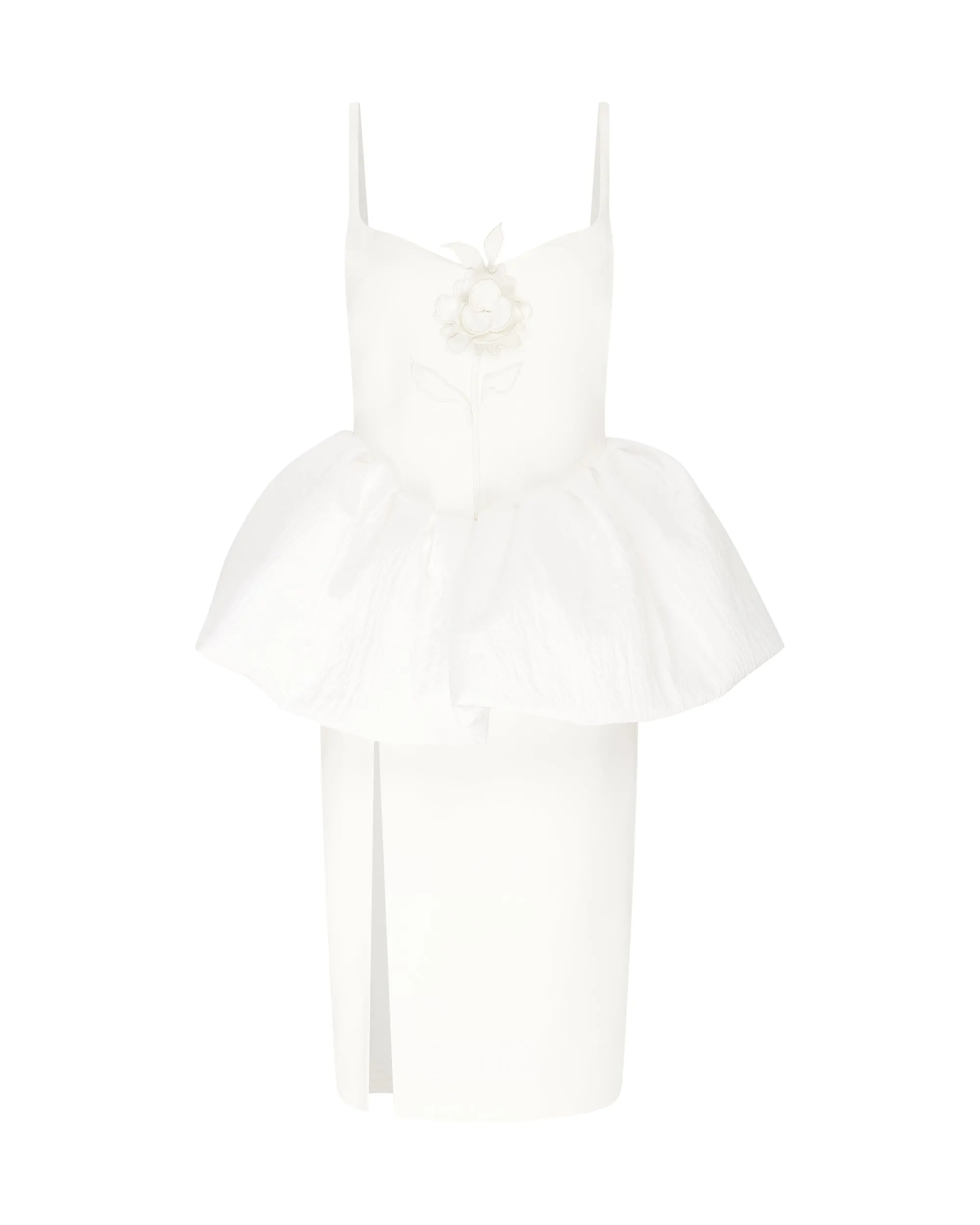 LACE ROSE AND PUFF SKIRT DETAIL MIDI DRESS sold by David Koma