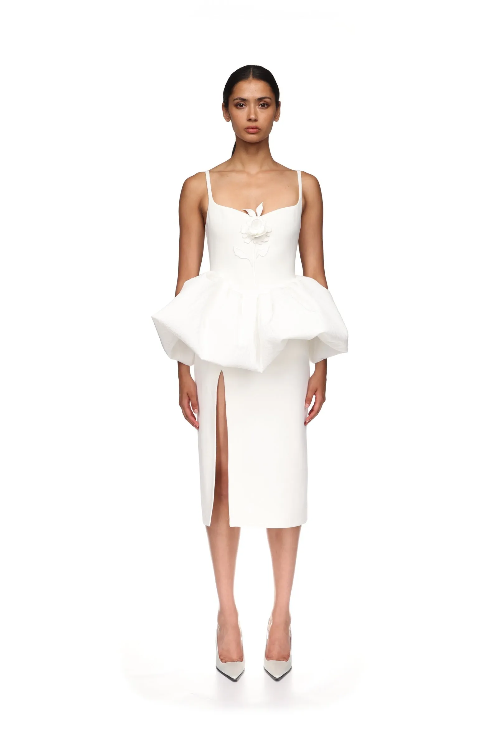 LACE ROSE AND PUFF SKIRT DETAIL MIDI DRESS sold by David Koma product image thumbnail 2