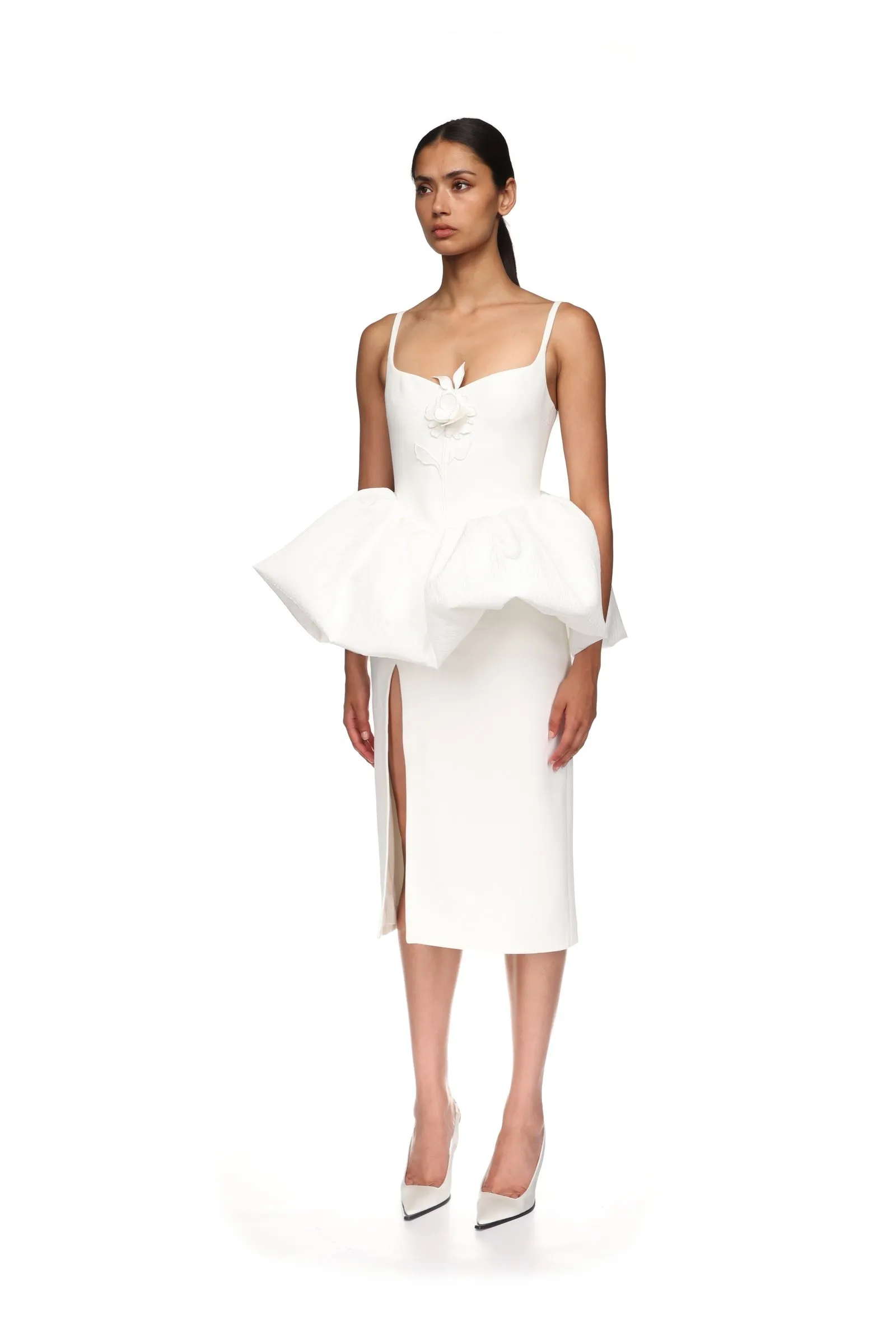 LACE ROSE AND PUFF SKIRT DETAIL MIDI DRESS sold by David Koma product image thumbnail 3