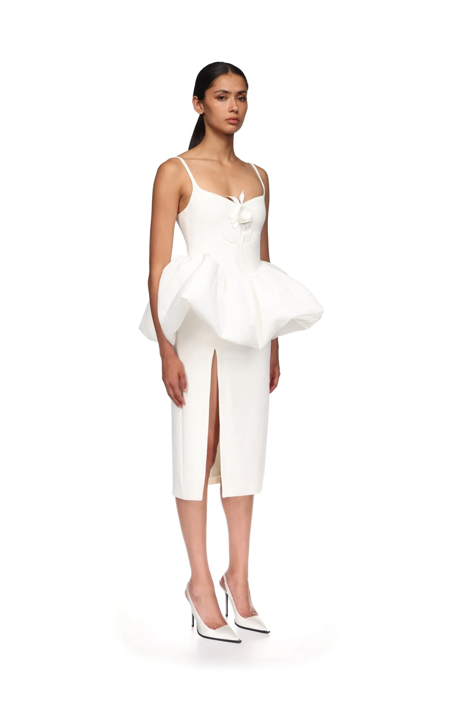 LACE ROSE AND PUFF SKIRT DETAIL MIDI DRESS sold by David Koma product image thumbnail 4