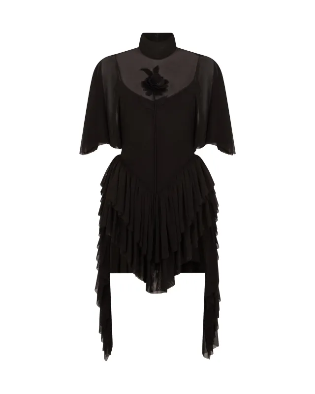 LACE ROSE AND DRAPED SLEEVE MINI DRESS sold by David Koma