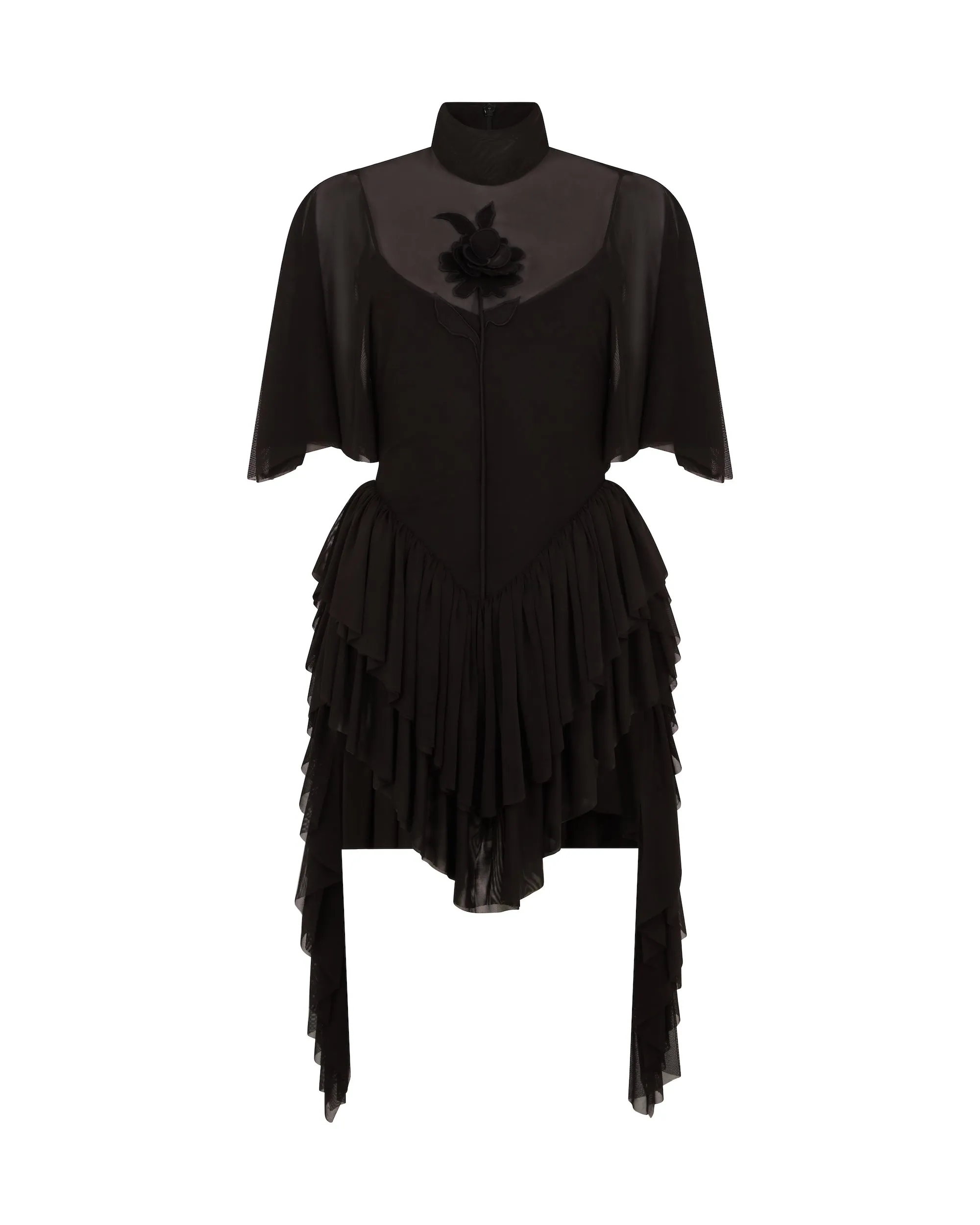 LACE ROSE AND DRAPED SLEEVE MINI DRESS sold by David Koma