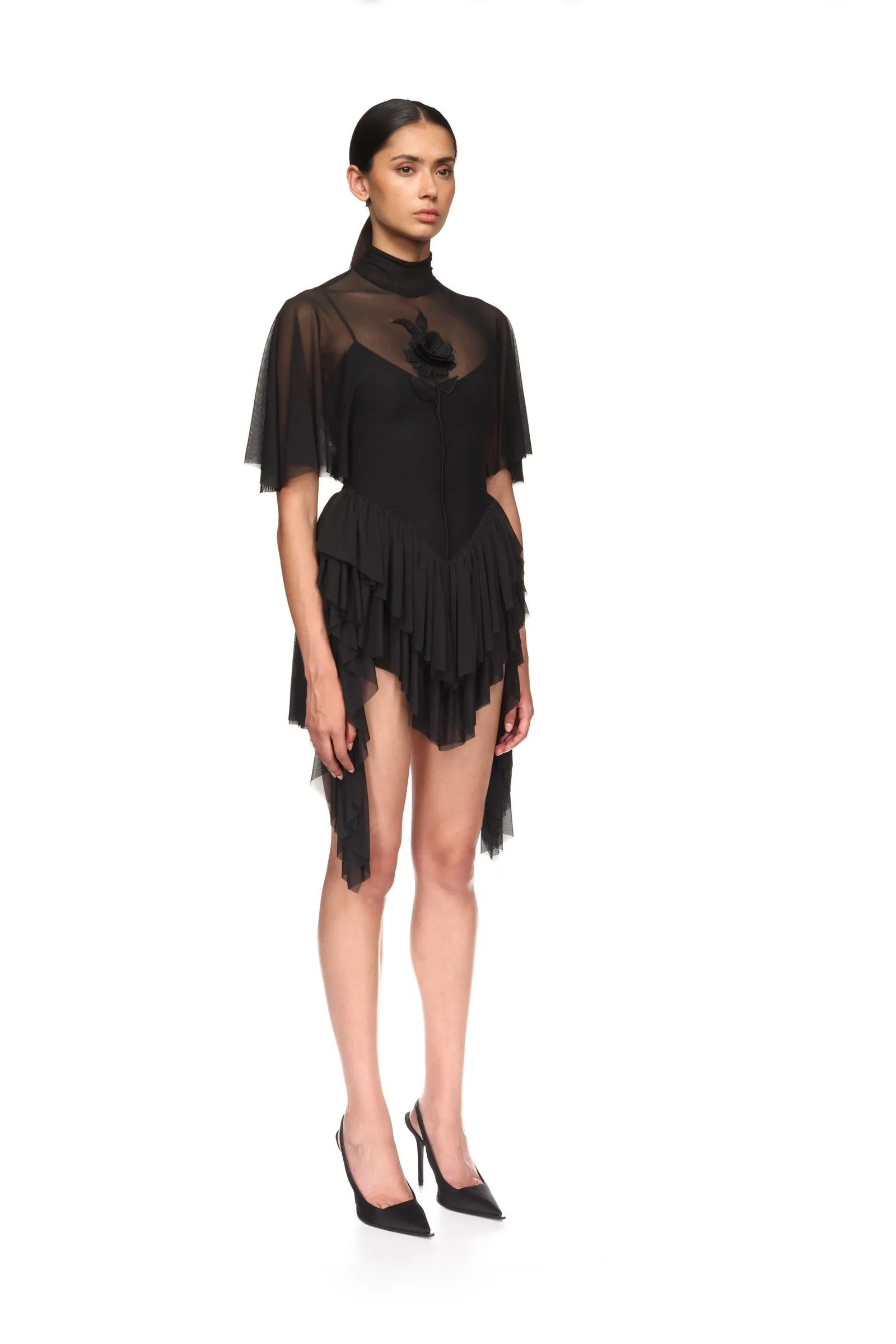 LACE ROSE AND DRAPED SLEEVE MINI DRESS sold by David Koma product image thumbnail 4
