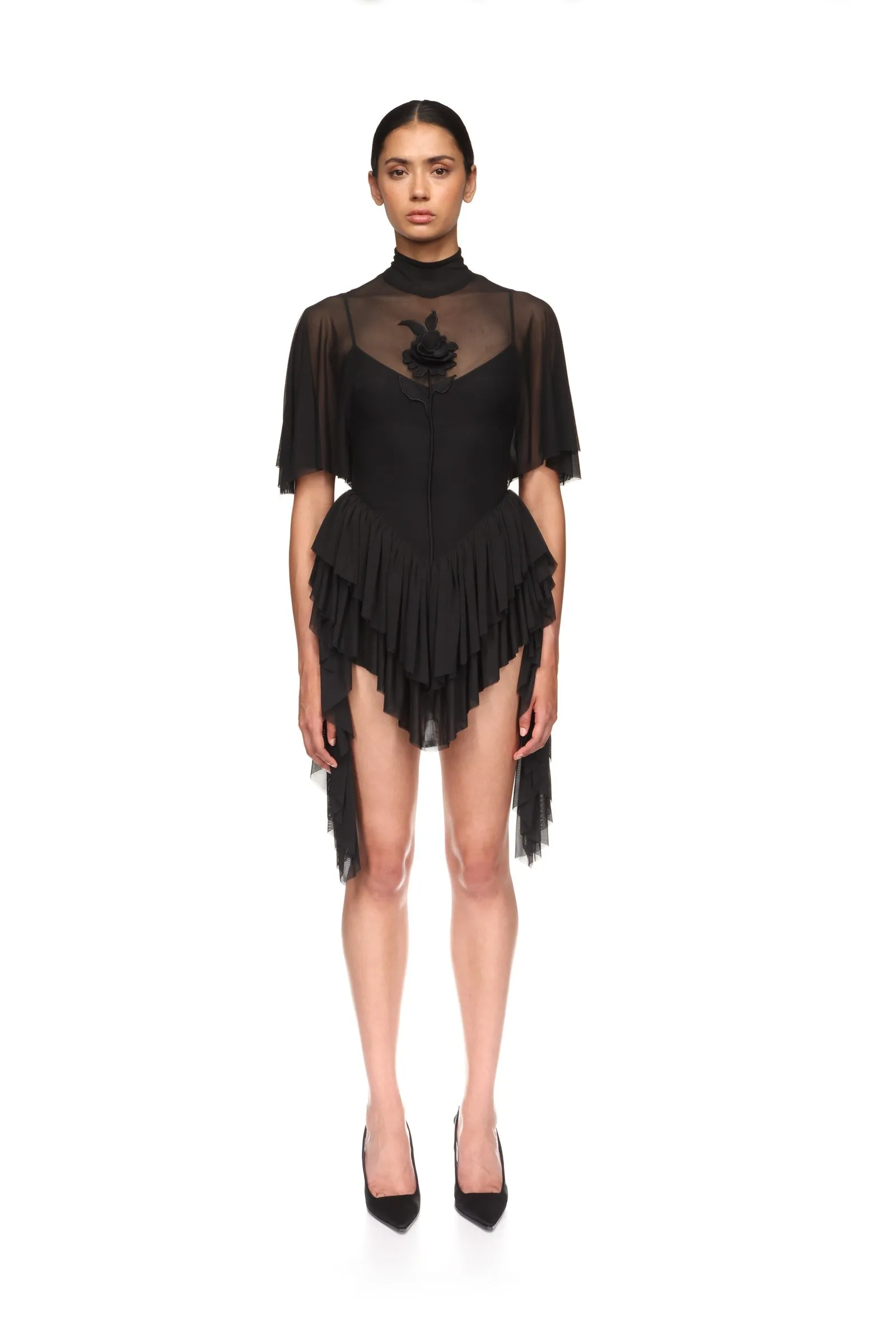 LACE ROSE AND DRAPED SLEEVE MINI DRESS sold by David Koma product image thumbnail 2