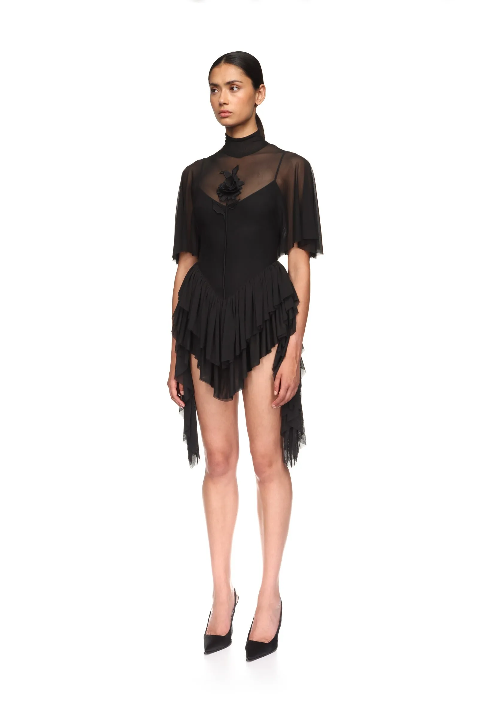 LACE ROSE AND DRAPED SLEEVE MINI DRESS sold by David Koma product image thumbnail 3