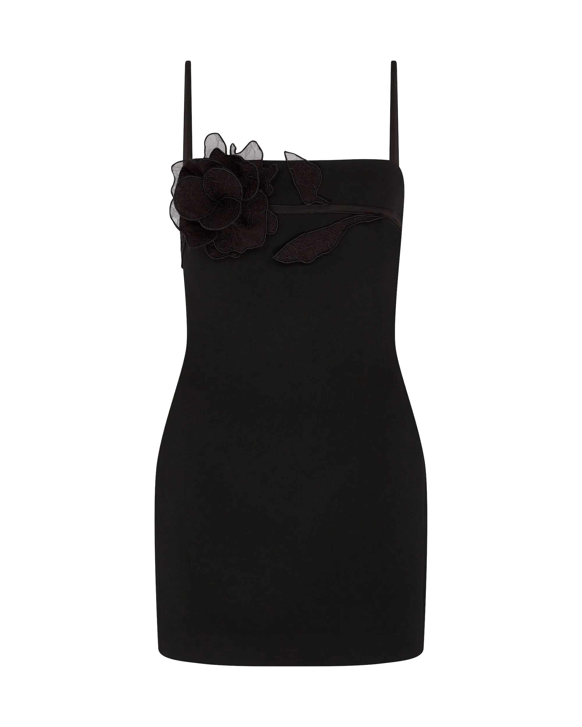LACE ROSE STRAPPY MINI DRESS IN BLACK sold by David Koma